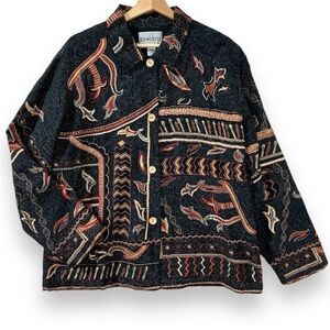 Vintage Chicos Womens L/XL Metallic Embroidered Blazer Jacket Button Front Art 3